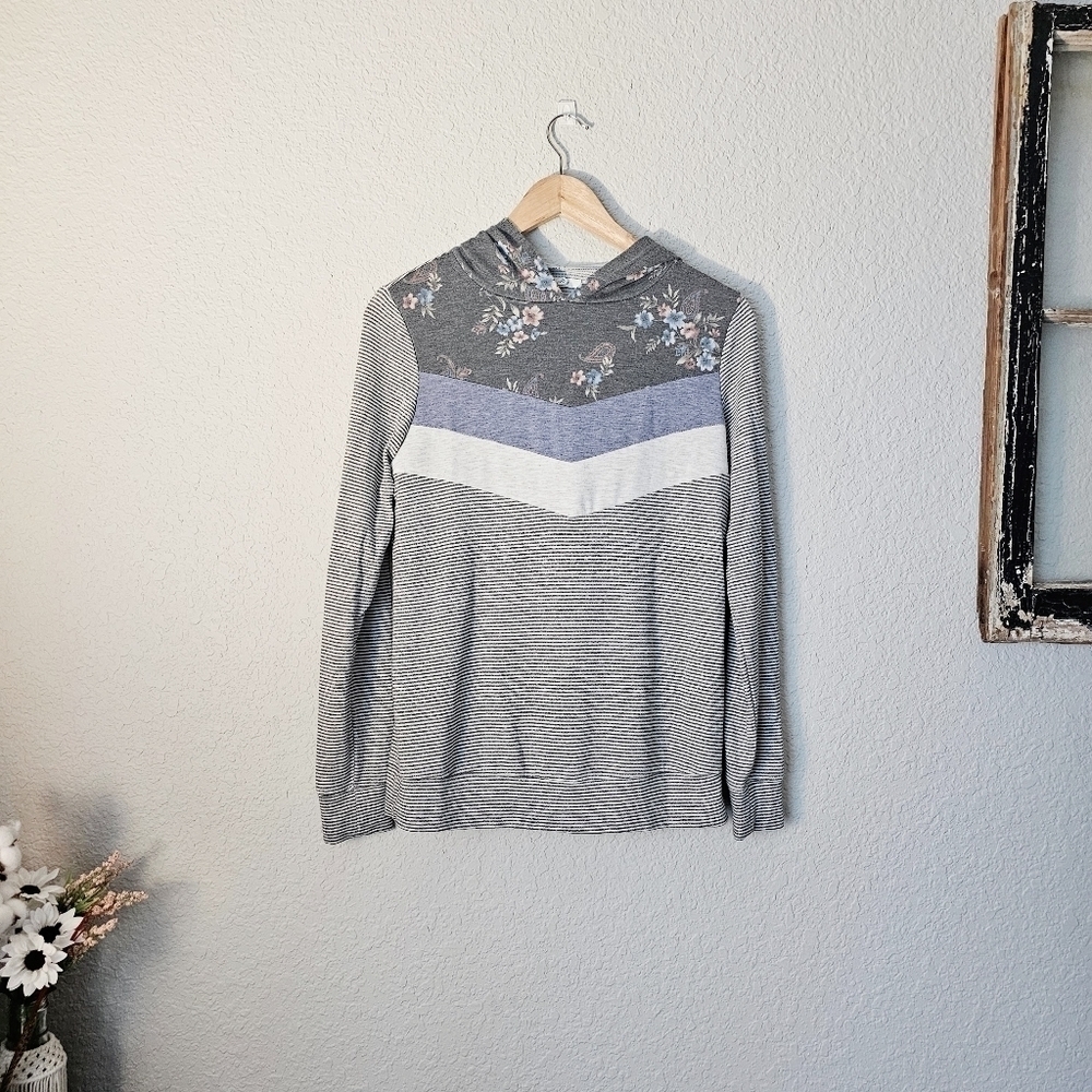 Maurices Lightweight Striped and Floral Hoodie Size XS